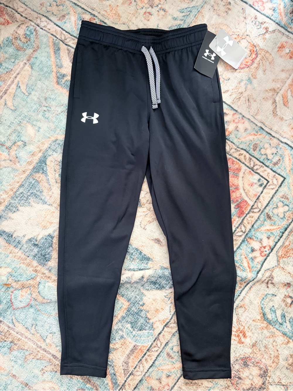 Under Armour Kids Black fitted Joggers with White Logo